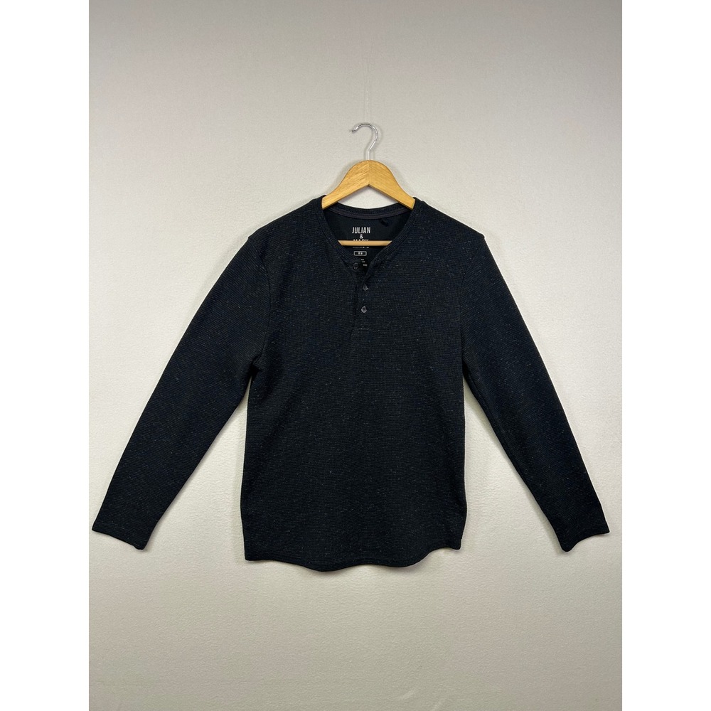 Minimalist Julian & Mark Mens Med Charcoal Gray Waffle Knit Linen Blend Henley